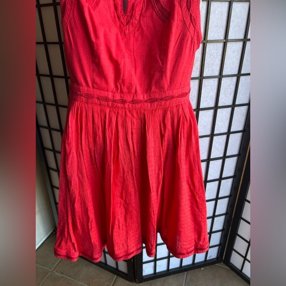 Free People Coral Birds Of A Feather Embroidered Sleeveless Mini Dress 6 - Picture 6 of 12